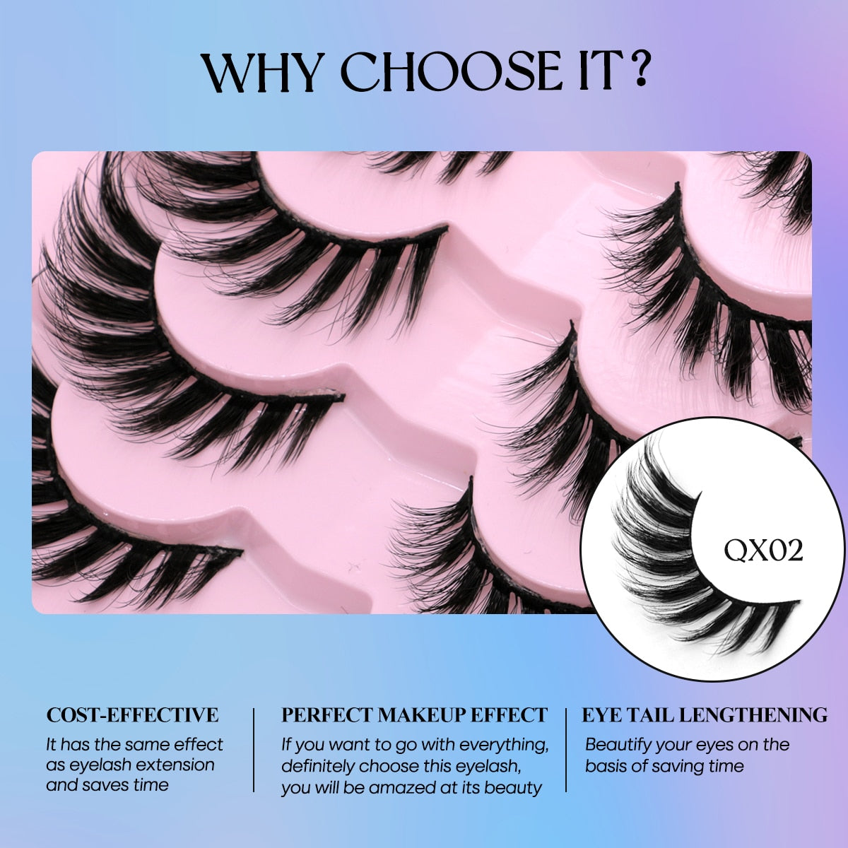 5/7 Pairs Cat Eye Lashes Faux Mink Eyelashes Fluffy long Full Strip Lashes Winged End Eye Elongated Fake Lashes