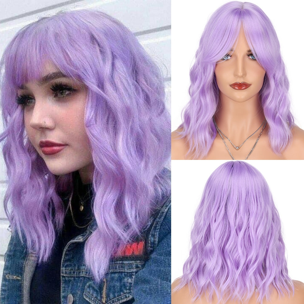 Synthetic Wigs Short Bob With Bangs For Women Ombre Black Red Blonde Pink Lolita Cosplay Party Natural Hair Roll inward