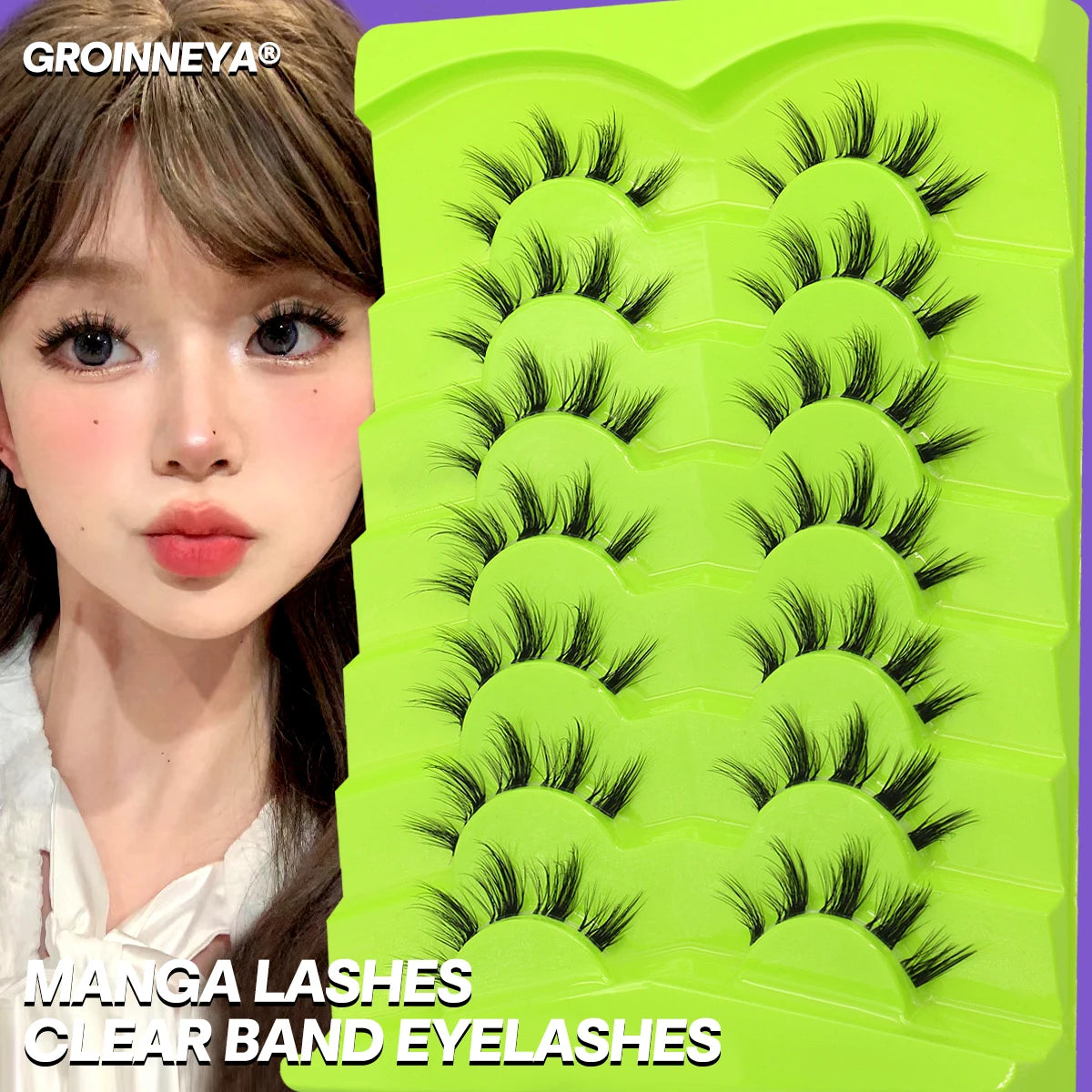 Manga Lashes 5/7 Pairs 3D Clear Band Lashes Natural Mink Eyelashes Fluffy Cat Eye Lashes Pack Soft Cosplay Eyelashes