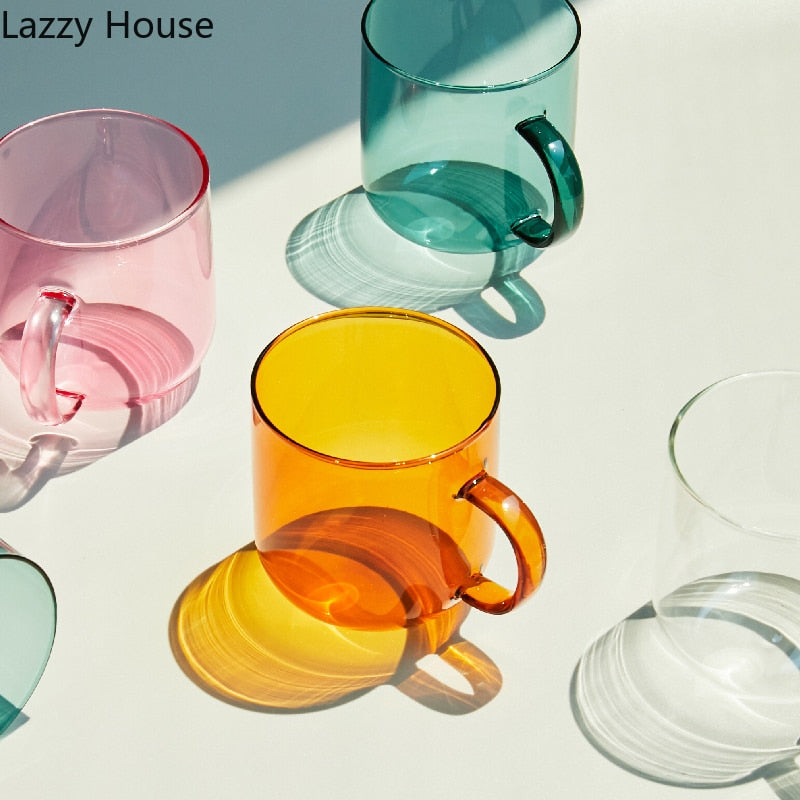 Heat Resistant Glass Colorful Coffee Glasses with Handle Household Milk Breakfast Cup Nordic Modern Mug Drinking Glasses
