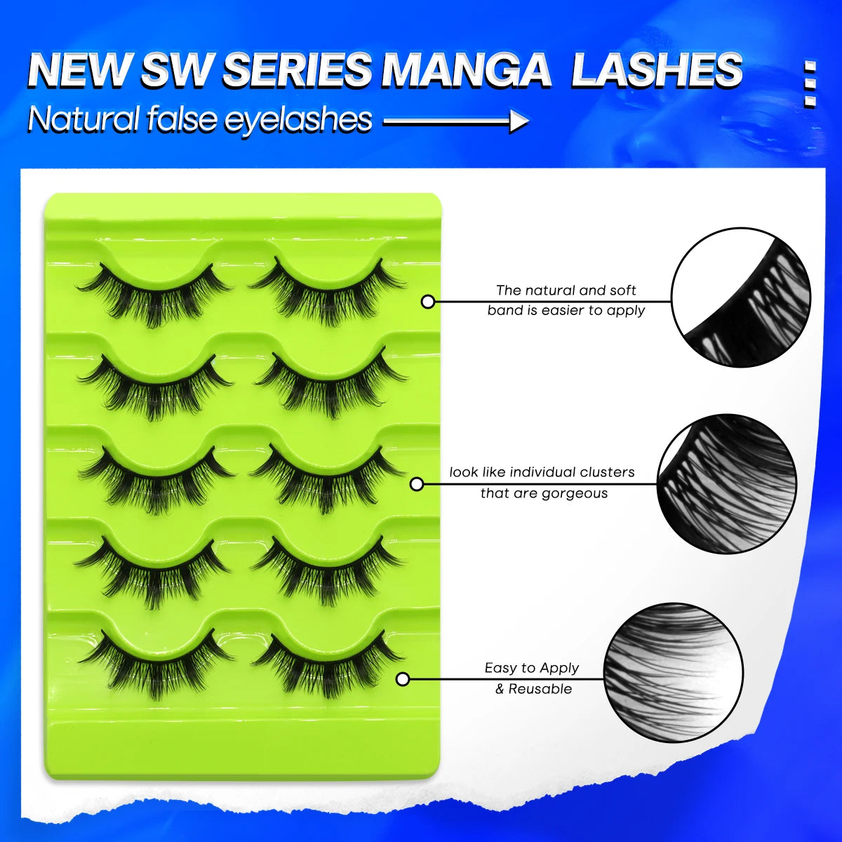 Manga Lashes 5 pairs Eyelashes 3D Natural False Lashes Fluffy Soft Cross Winged Natural Realistic Eyelash Extension