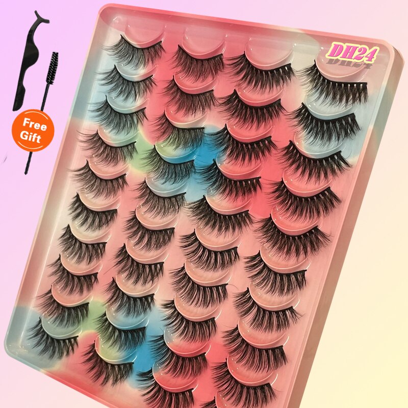 Eyelashes 20Pairs 3D Mink Lashes Fluffy Soft Wispy Natural Cross False Eyelashes Reusable Eyelash Extension