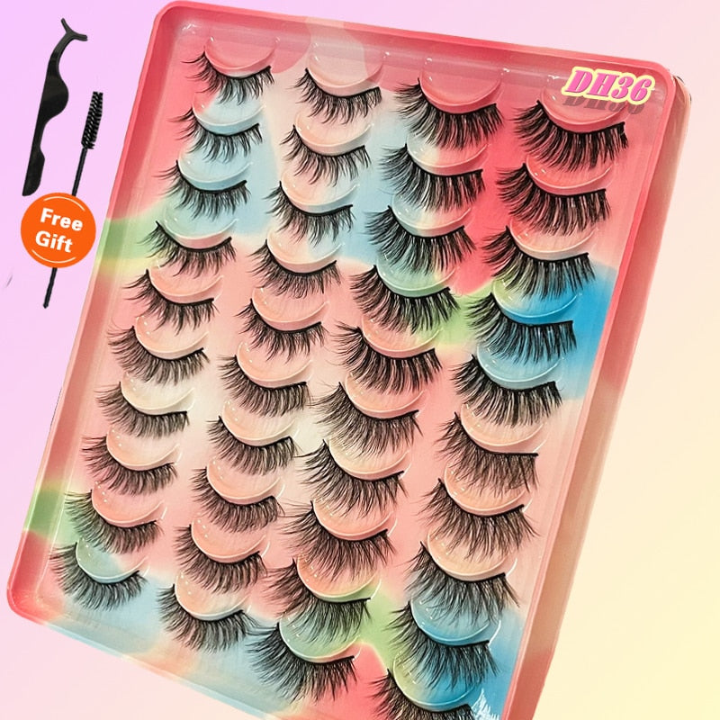 Eyelashes 20Pairs 3D Mink Lashes Fluffy Soft Wispy Natural Cross False Eyelashes Reusable Eyelash Extension