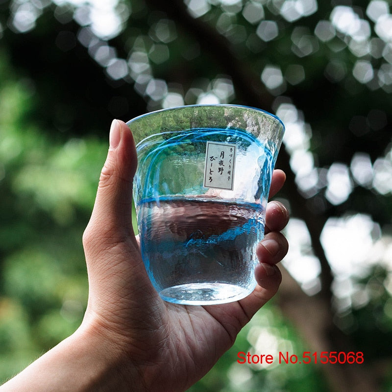 Japan Tsukiyeye Kobo Handmade Glass Smudge Hammered Glass Water Cup Wine Glass Tea Cup Red Wine Glass Vodka Artwork Sake Tumbler