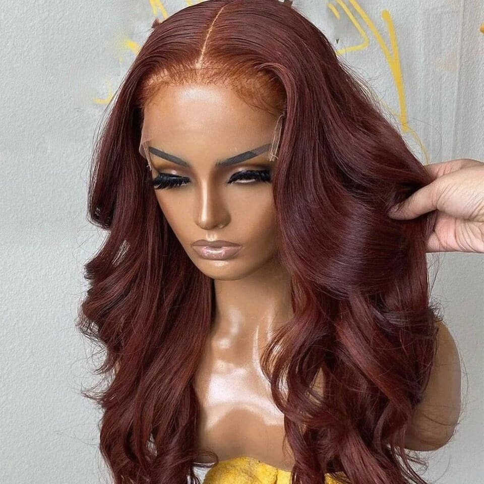 Reddish Brown Synthetic Lace Front WigT Part 13X4 Wig Body Wave Copper Red Brown Wavy Wigs For Women Pre Plucked With Baby Hair