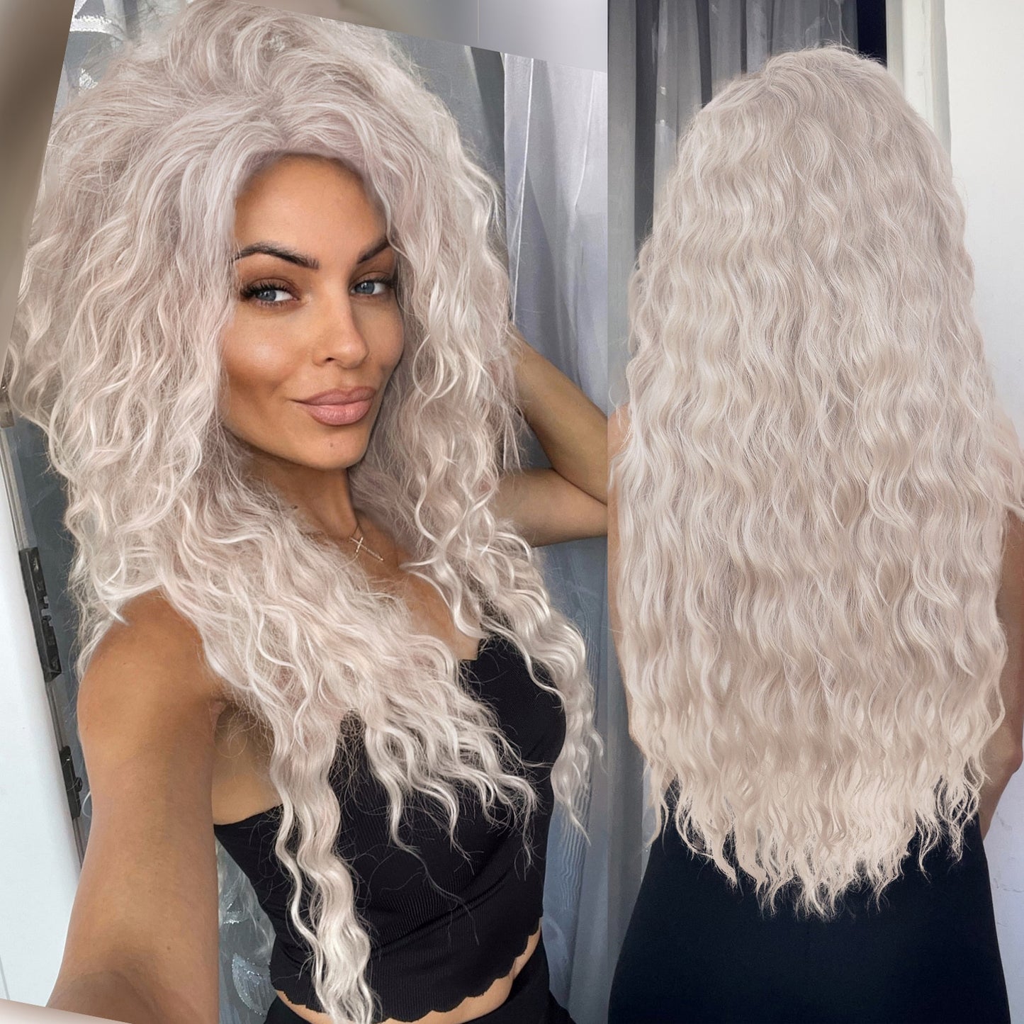 Ash Blonde Wig Synthetic Long Curly Hair Wigs for Women Fluffy Ombre Hairstyle Wave Wig Costume Carnival Party Regular Curly Wig