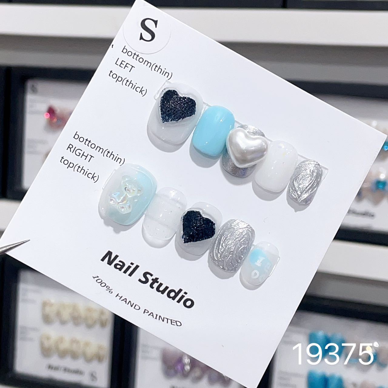Summer Blue Pink Color Short Fake Nails Ice Transparent Love Heart Comfortable False nail Versatile Exquisite Handmade Nail