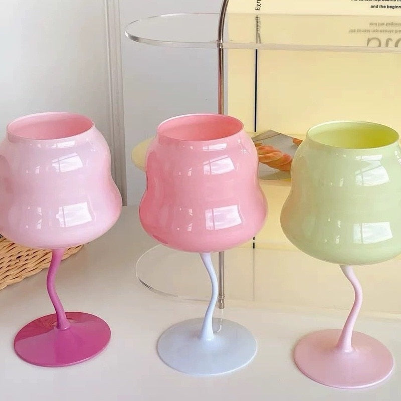 Macaron Colored Vintage Wine Glass Colored Glass Red Wine Goblet Small Fresh Cream Twister
