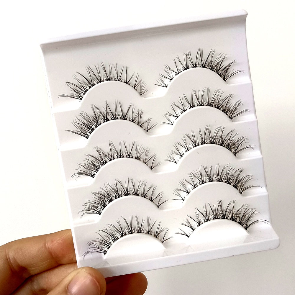 5 Pairs 3D Faux Mink Lashes Invisible band Lashes Natural short Transparent Terrier Lashes Clear Band Soft Eyelashes Extension