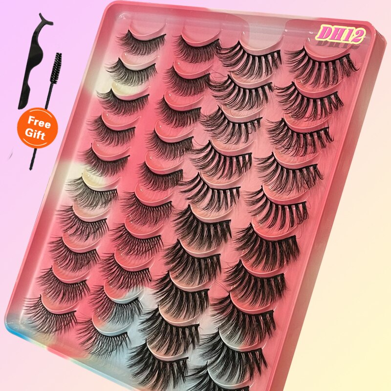 Eyelashes 20Pairs 3D Mink Lashes Fluffy Soft Wispy Natural Cross False Eyelashes Reusable Eyelash Extension