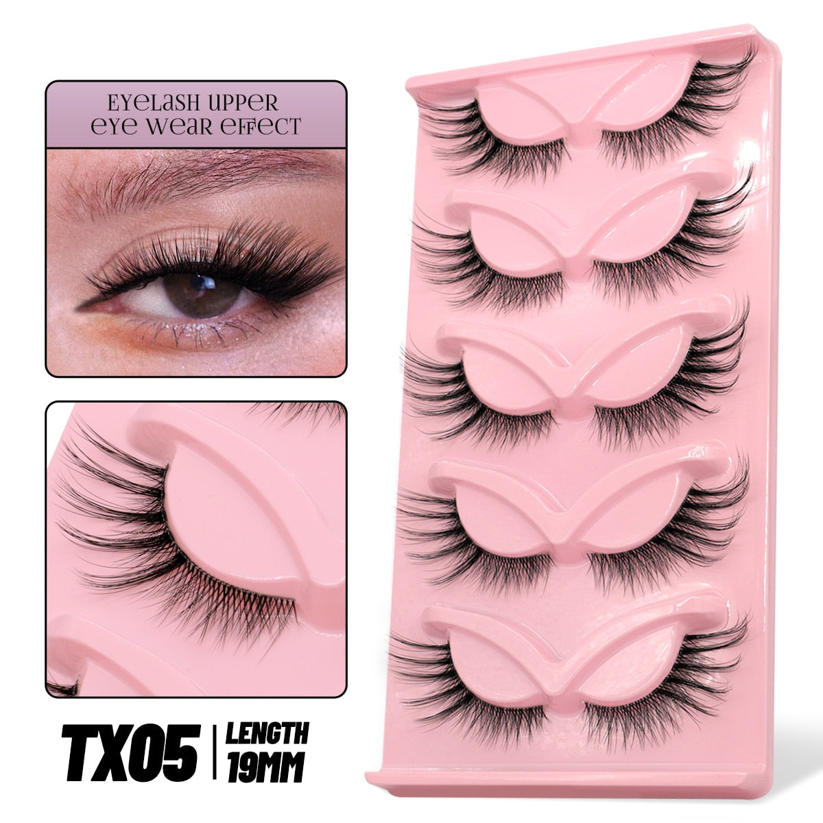 Cat EyeLashes 5 pairs Short Fluffy Eyelashes Soft Natural long Strip Lashes Winged End Eye Elongated Lashes
