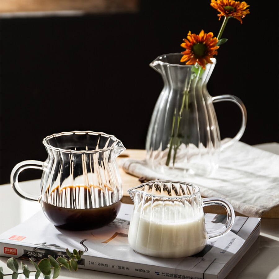Nordic Transparent Glass Coffee Milk Jug Set With Handle Espresso Coffee Frothing Cup Tea Pitcher Separator Cafe Drinkware