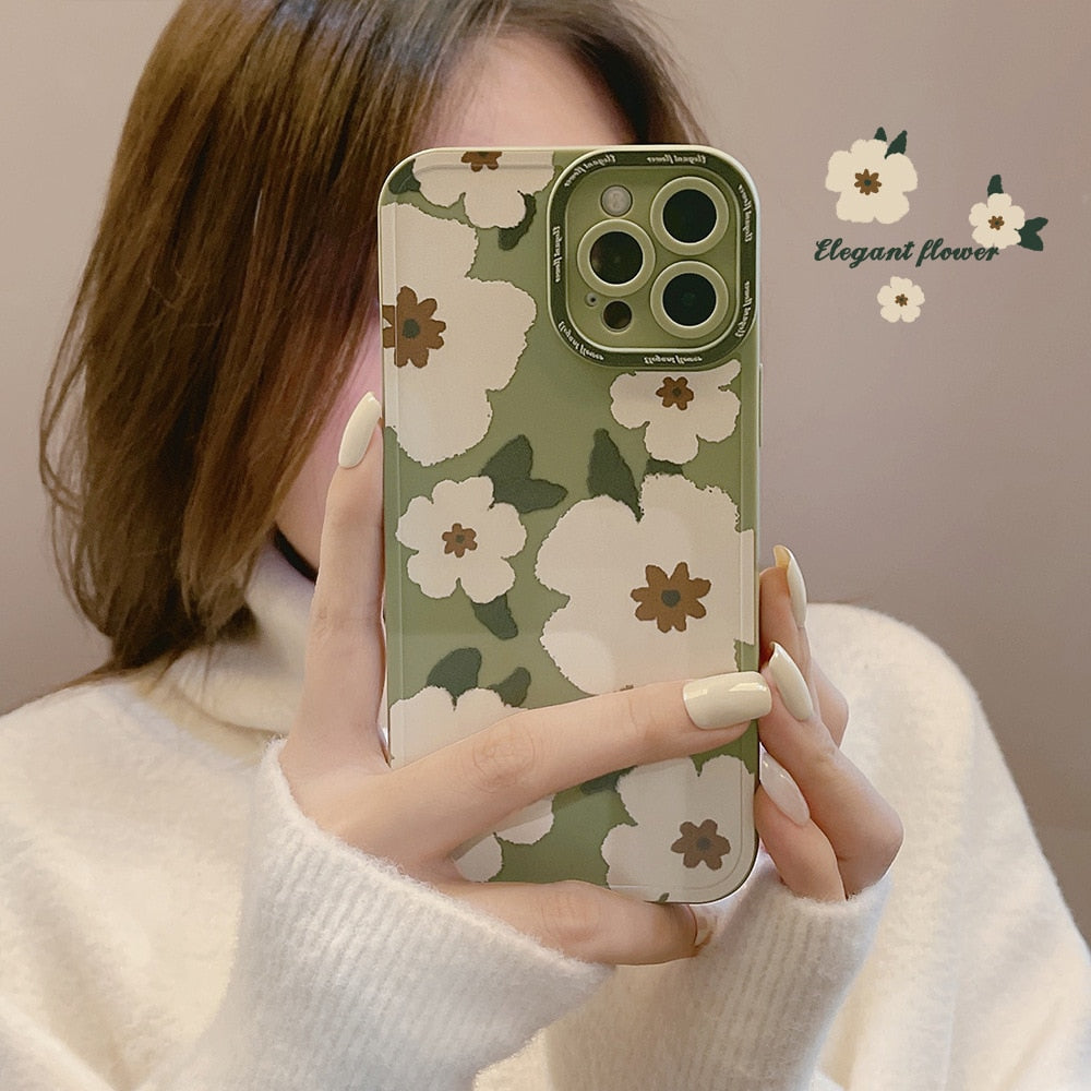 Retro Sweet spring literature white flowers Phone Case For iPhone 14 13 11 12 Pro Max 14Plus Xr Xs Max 7 8 Plus Case Cute Cover