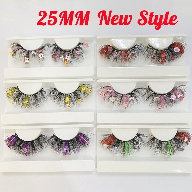25mm 100% Mink Lashes With Butterflies or flowers glitter colored lashes Full Strip False Eyelash Butterfly Lash