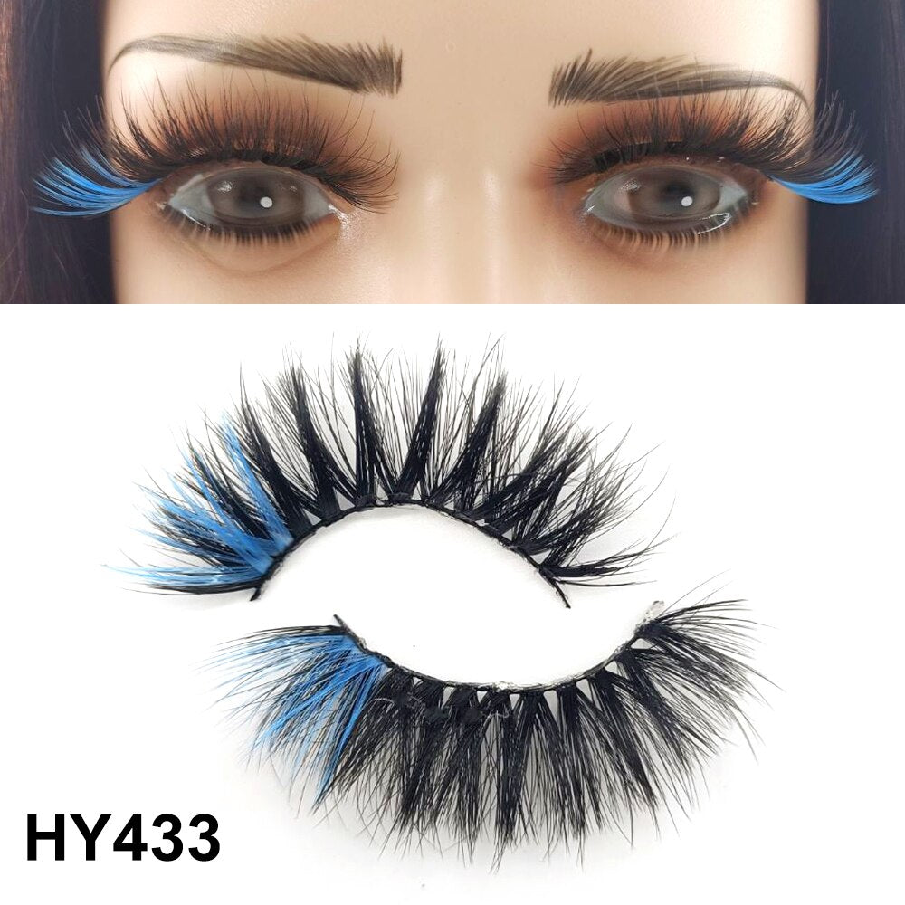 1 Pair 25MM Colored Mink Lashes 5D Fluffy Party Mink Eyelashes Box Package Supplies 3D Pink White Cosplay Fake Eyelashes