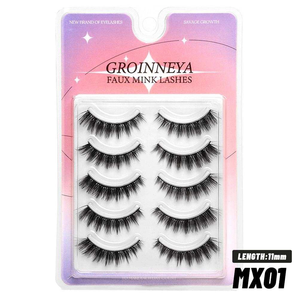 Manga Lashes Natural Long 3D Wispy Mink Eyelashes Fluffy Eye Lashes 5 Pairs Fake Eyelashes