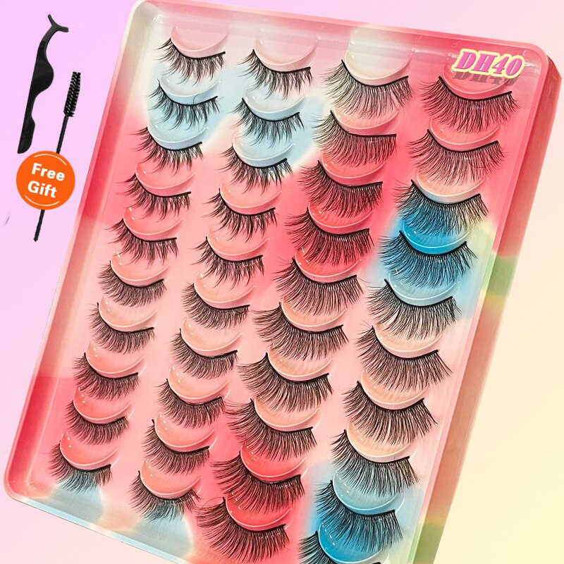 Eyelashes 20Pairs 3D Mink Lashes Fluffy Soft Wispy Natural Cross False Eyelashes Reusable Eyelash Extension