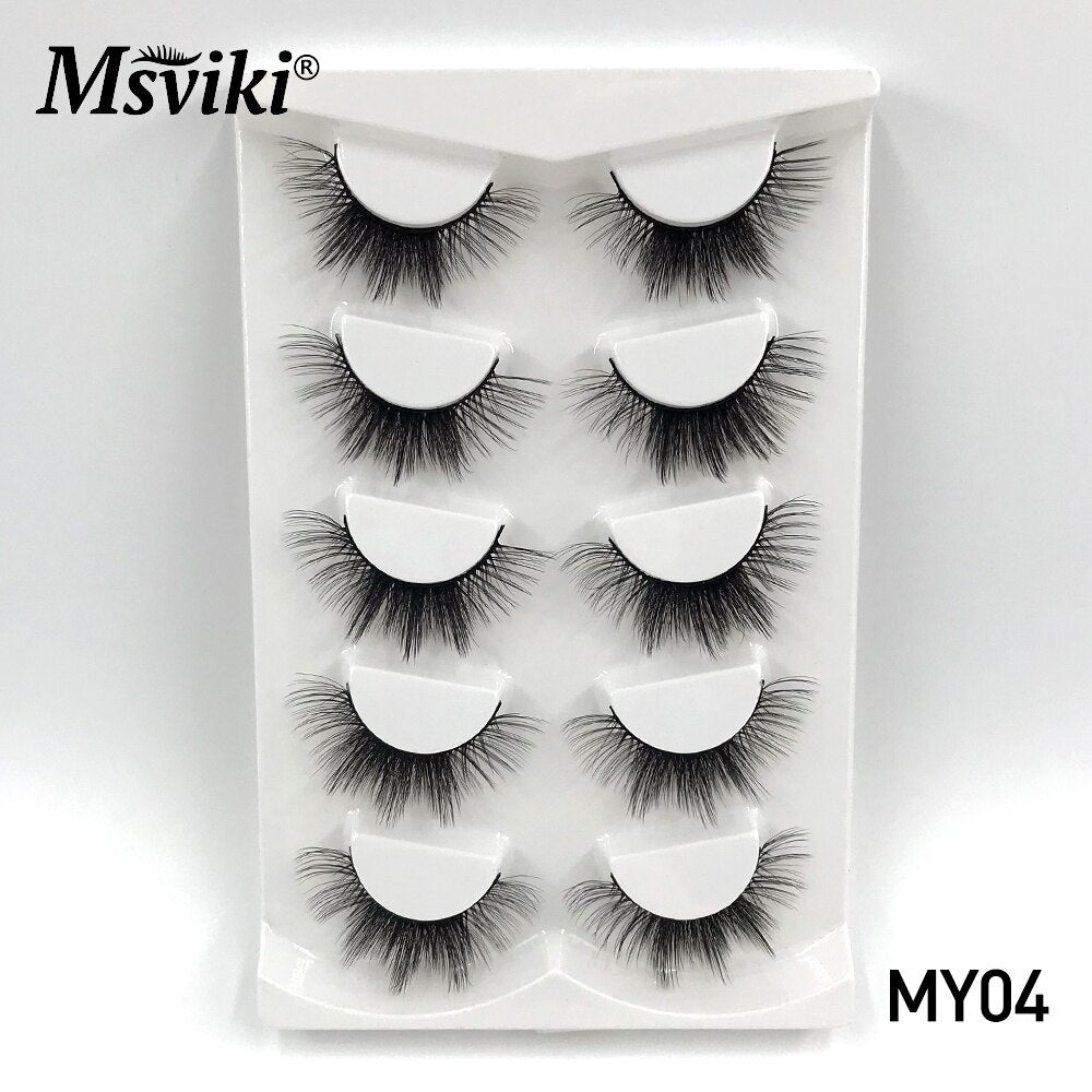 Natural 3D Winged End Eye Elongated False Eyelashes Extensions 5 Pairs Fluffy 5D Cat Eye Faux Mink Lashes Supplies