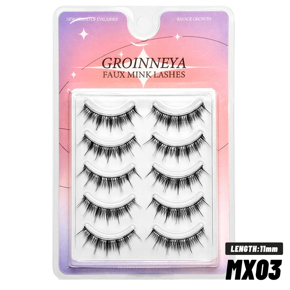 Manga Lashes Natural Long 3D Wispy Mink Eyelashes Fluffy Eye Lashes 5 Pairs Fake Eyelashes
