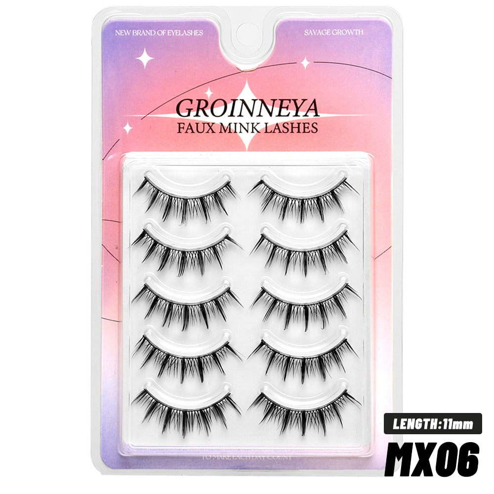 Manga Lashes Natural Long 3D Wispy Mink Eyelashes Fluffy Eye Lashes 5 Pairs Fake Eyelashes