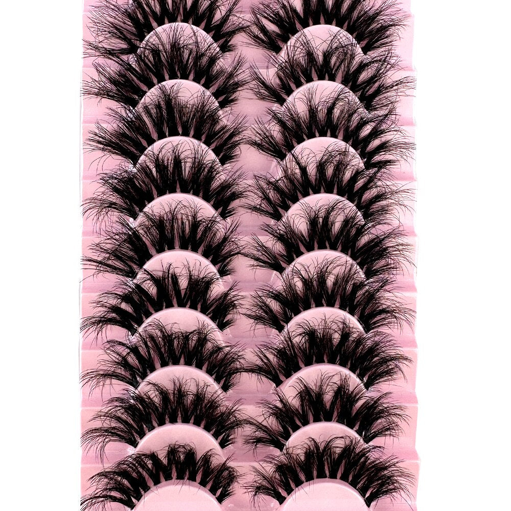 10Pairs 5D Mink Eyelash Winged Thick Long Eyelashes Handmade Transparent Terrier 3dLashes Messy Cross Lash For Eyelash Extension