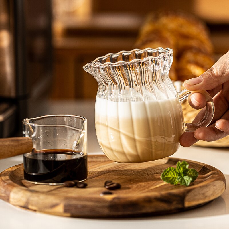 Nordic Transparent Glass Coffee Milk Jug Set With Handle Espresso Coffee Frothing Cup Tea Pitcher Separator Cafe Drinkware