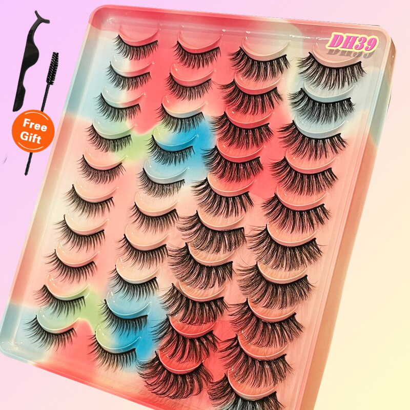 Eyelashes 20Pairs 3D Mink Lashes Fluffy Soft Wispy Natural Cross False Eyelashes Reusable Eyelash Extension