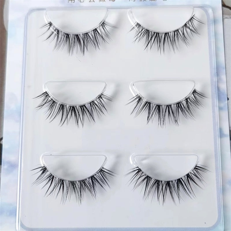 3Pairs Mink Lashes 3D Mink Eyelashes Invisible Band Natural Black Mink False Eyelash Full Strip cilios posticos Reusable