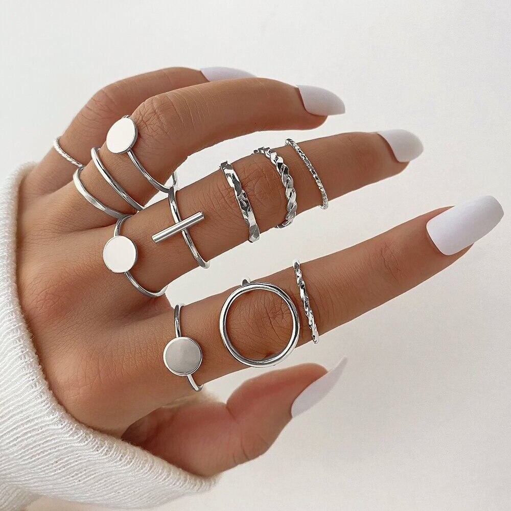 Circle Black Rings Set For Women Vintage Geometric Fried Dough Twists Cross Finger Rings Women Party Jewelry