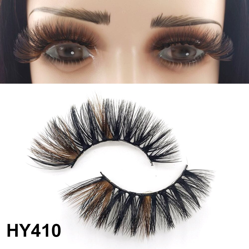 1 Pair 25MM Colored Mink Lashes 5D Fluffy Party Mink Eyelashes Box Package Supplies 3D Pink White Cosplay Fake Eyelashes