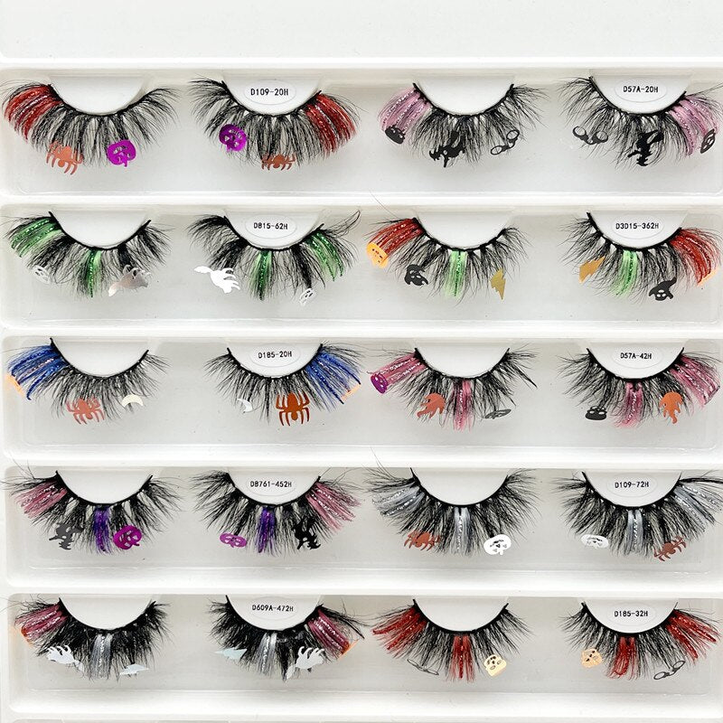 Glitter Lashes With Christmas cartoon On Them Full Strip Christmas Party Cosmetics False Eyelash Colored lashes