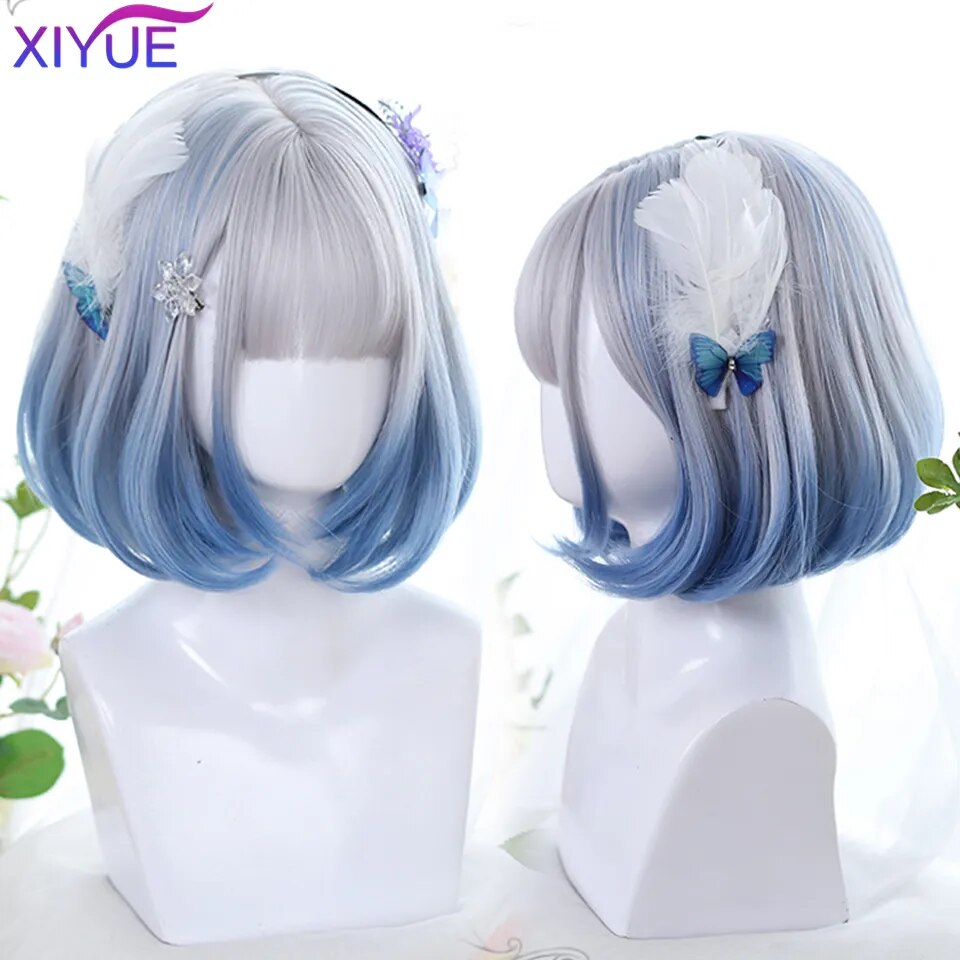Blue Pink Lolita Wigs Ombre Long Water Wave Cosplay Wigs Synthetic Hair Wigs Heat Resistant For Women