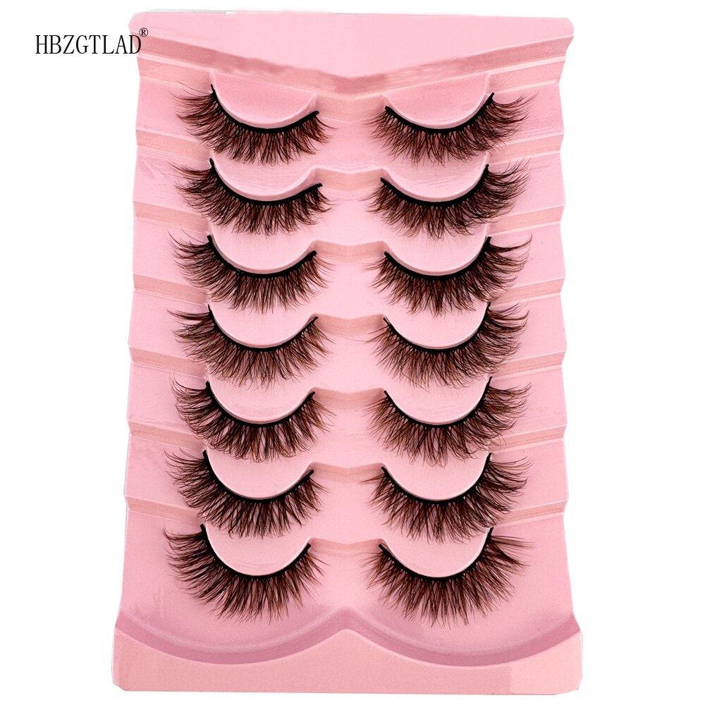 7Pairs black+brown hair 3d mink lashes amber colored natural long fluffy individual dramatic rainbow false eyelashes