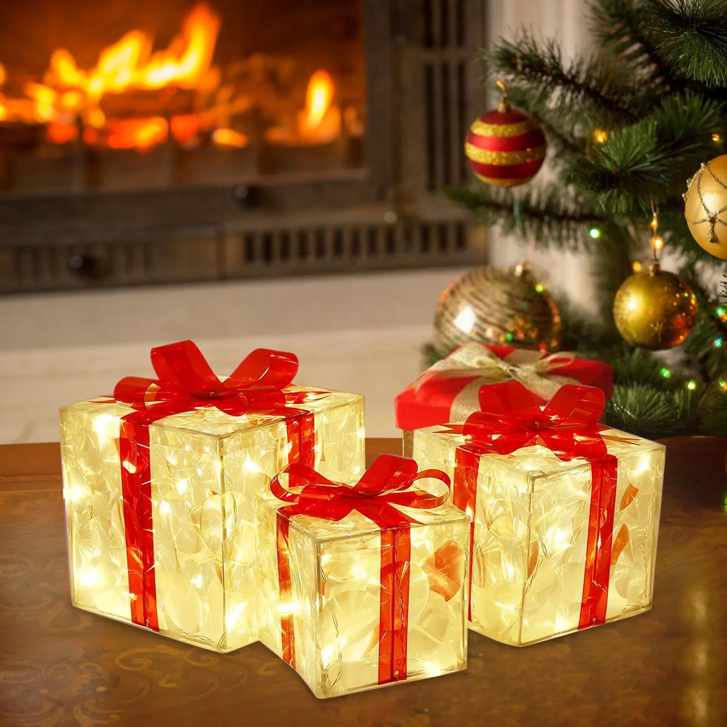 Christmas Glowing Decoration Gift Box Ornament With Bow Christmas Lighting Box Outdoor Lighting Xmas Box New Year