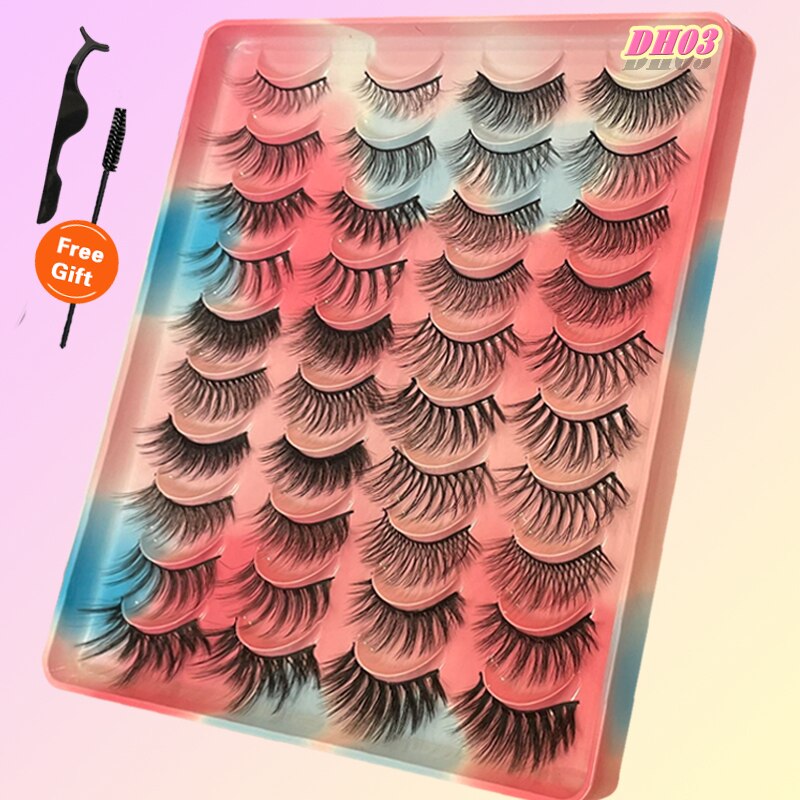 Eyelashes 20Pairs 3D Mink Lashes Fluffy Soft Wispy Natural Cross False Eyelashes Reusable Eyelash Extension