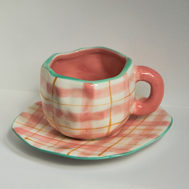 Korean Ins Style Hand Made Irregular Mug Hand Painted Flowers Ceramic Mug Breakfast Cup Coffee Cup Cute Tea Cups