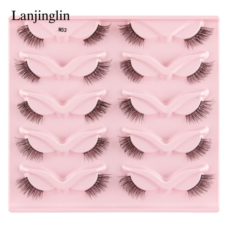 3/5/10 Pairs Half Lashes Fox Eye Wispy Fluffy Faux Cils Natural Winged Fake Eyelashes Half Lashes maquillage