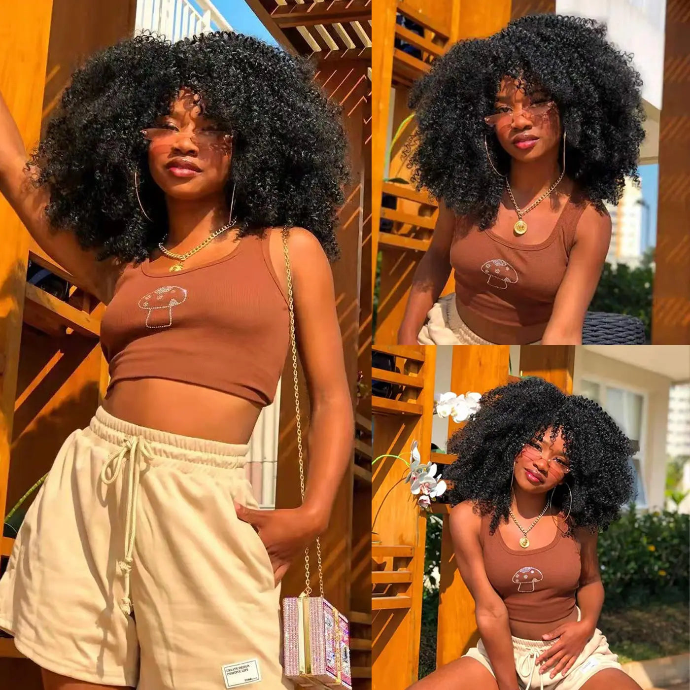 Black Curly Wigs for Black Women Short Curly Afro Wig with Bangs Synthetic Heat Resistant Full Afro Curly Wigs