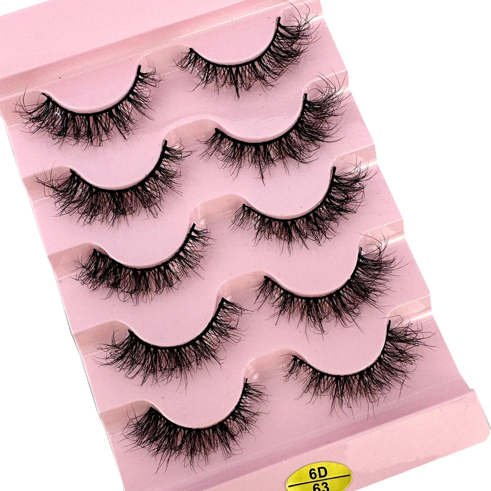 5Pairs Natural Mink Eyelashes Handmade Soft short False Eyelash Thick Winged Cat Eye Fake Lashes Extension