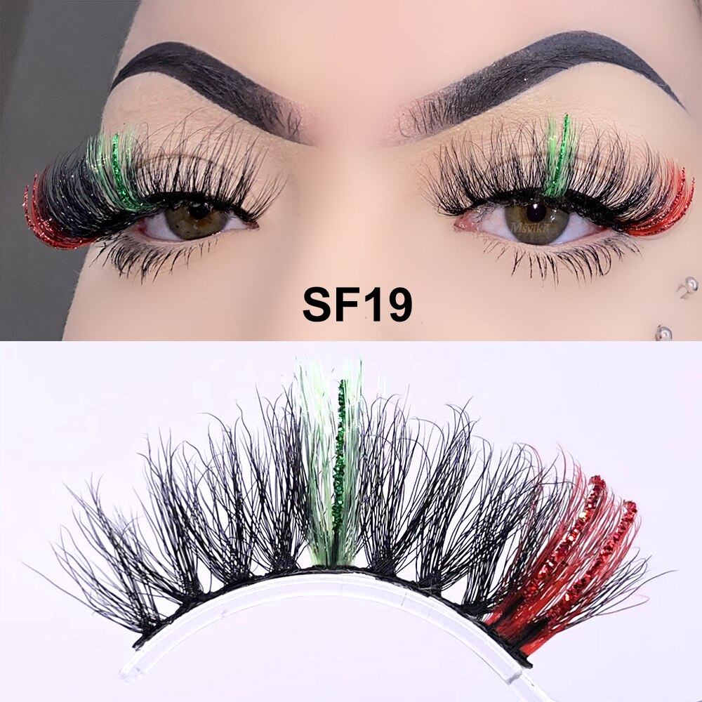 5D Fluffy 18-22MM Glitter Mink Lashes 1 Pair Party Colored Mink Eyelashes Box Package Rainbow Pink White Fake Eyelashes
