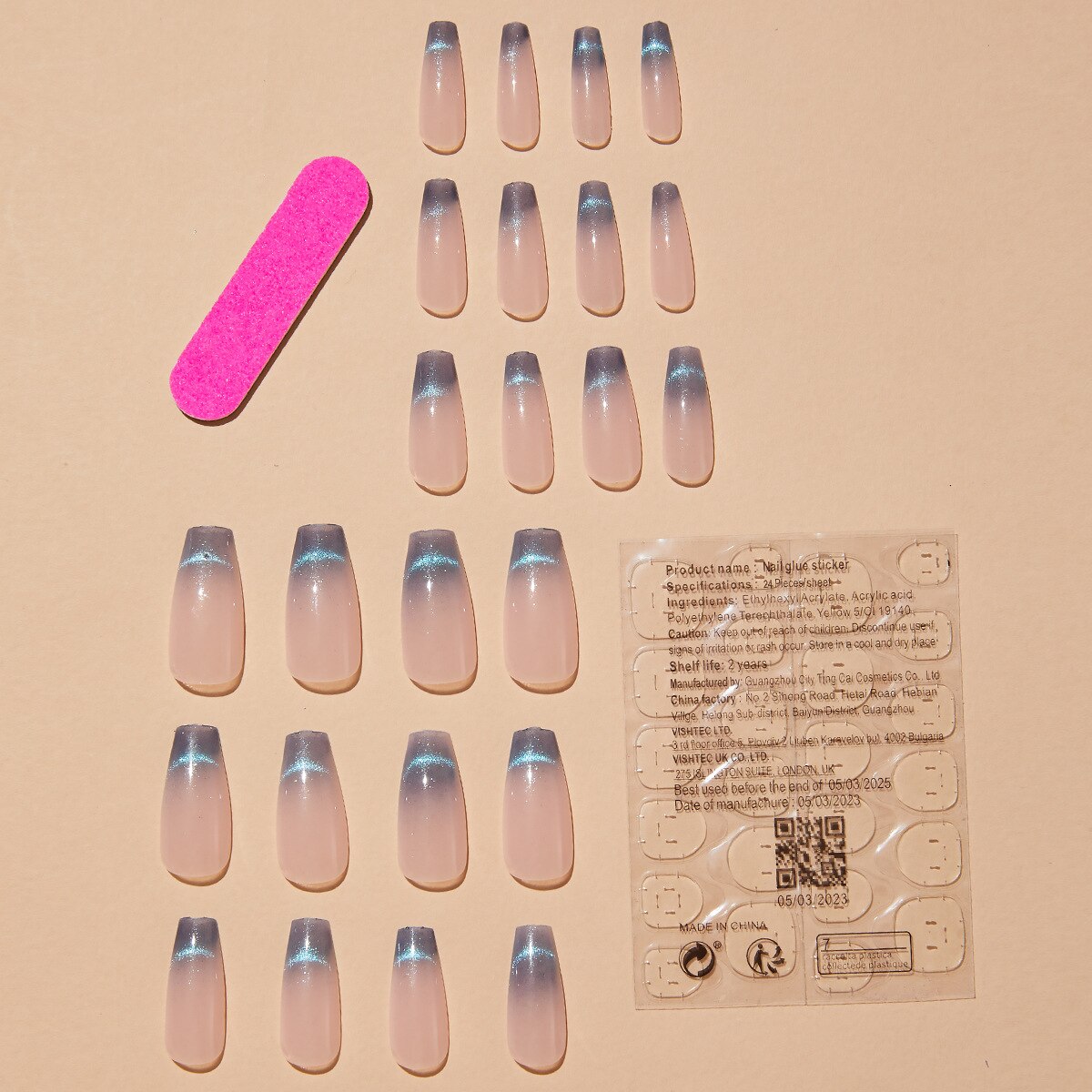 24pcs detachable Burst cat Eye French gradient Fake Nails full cover press on nails medium long artificial nails with glue
