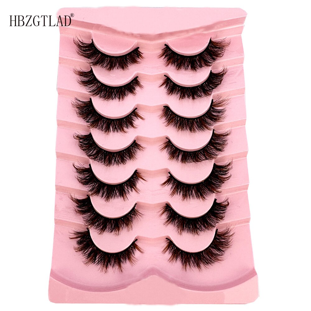 7Pairs black+brown hair 3d mink lashes amber colored natural long fluffy individual dramatic rainbow false eyelashes