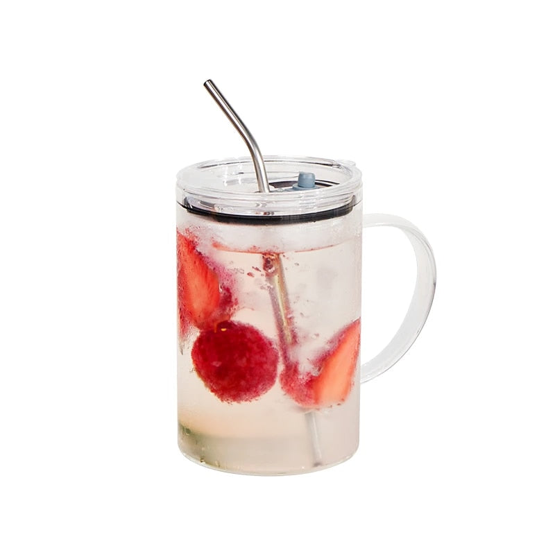 Large Capacity Glass Cup with Lid and Straw Heat-resistant Gift