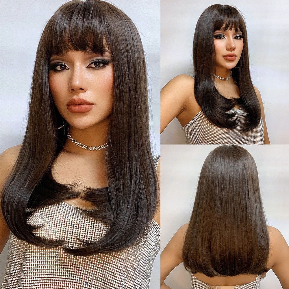 Black and Dark Red Long Straight Synthetic Hair Wigs with Bangs Cosplay Party Halloween Two Tone Wig for Women Heat Resistant