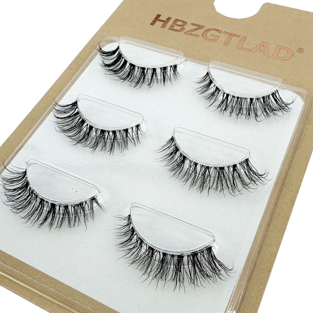 3Pairs Mink Lashes 3D Mink Eyelashes Invisible Band Natural Black Mink False Eyelash Full Strip cilios posticos Reusable