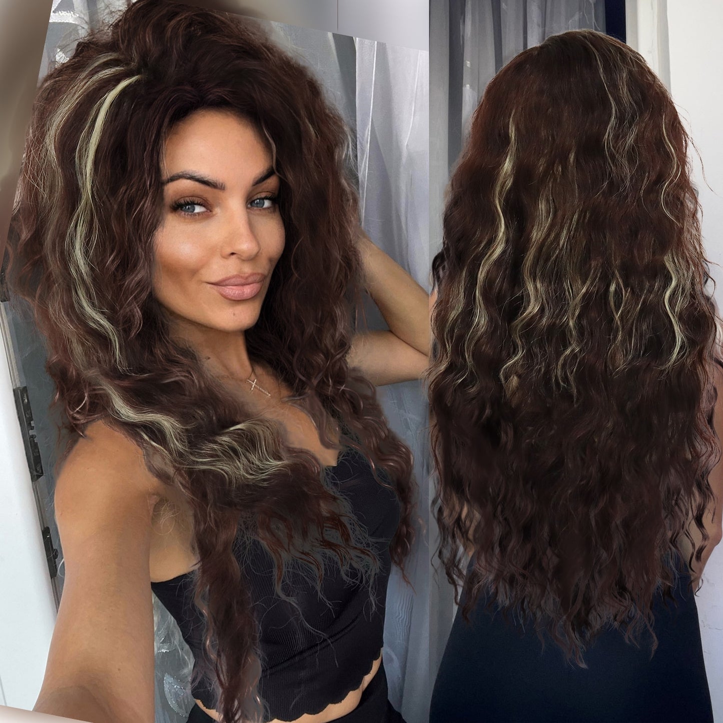 Ash Blonde Wig Synthetic Long Curly Hair Wigs for Women Fluffy Ombre Hairstyle Wave Wig Costume Carnival Party Regular Curly Wig