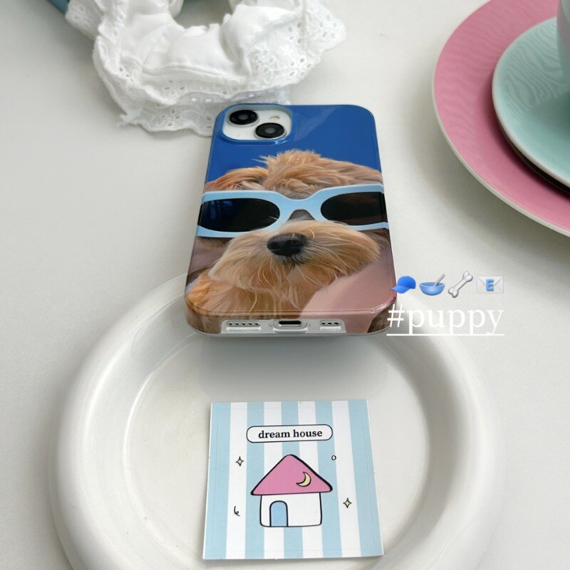 Retro Summer Sunglasses puppy art Phone Case For iPhone 14 13 12 11 Pro Max Case Cute Luxury shockproof Soft Cover