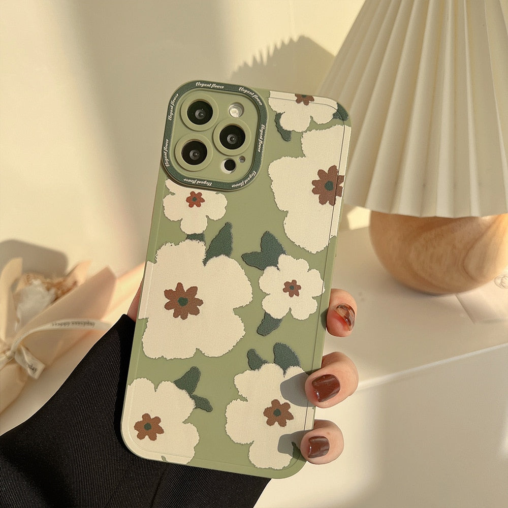 Retro Sweet spring literature white flowers Phone Case For iPhone 14 13 11 12 Pro Max 14Plus Xr Xs Max 7 8 Plus Case Cute Cover