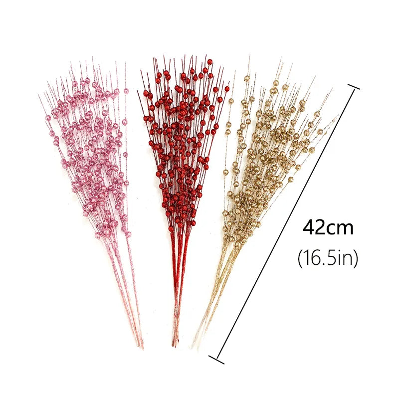 12pcs Gold Christmas Decorative Flash Artificial Berry Stem Decor for Christmas Tree DIY Wreath Fireplace Holiday Crafts Gifts
