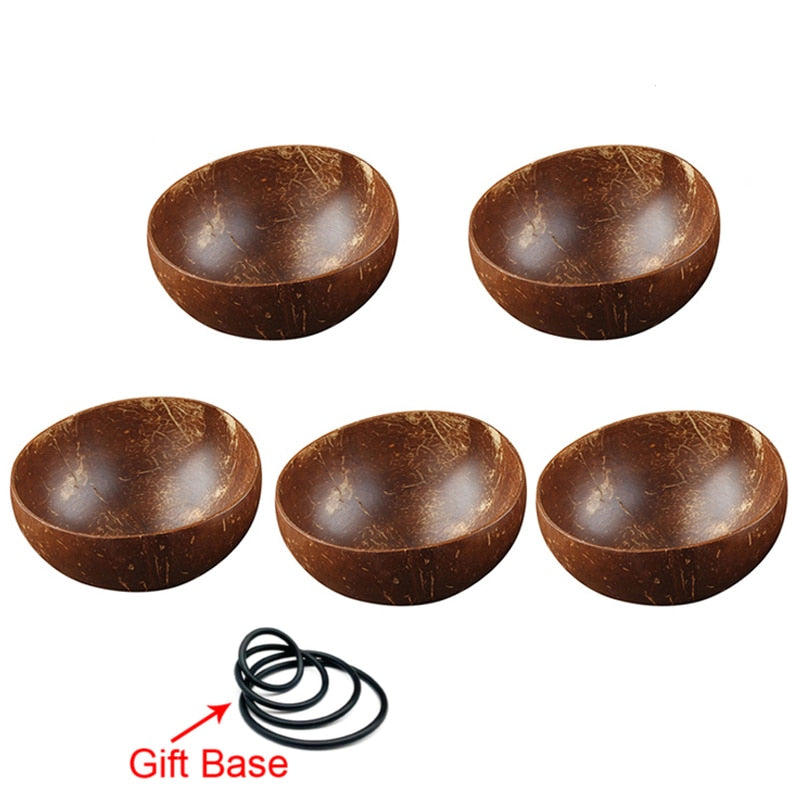 12-15cm Natural Coconut Bowl set wooden Salad Ramen bowl Coconut Wood Spoon Set coco smoothie Kitchen tableware Coconut bowl